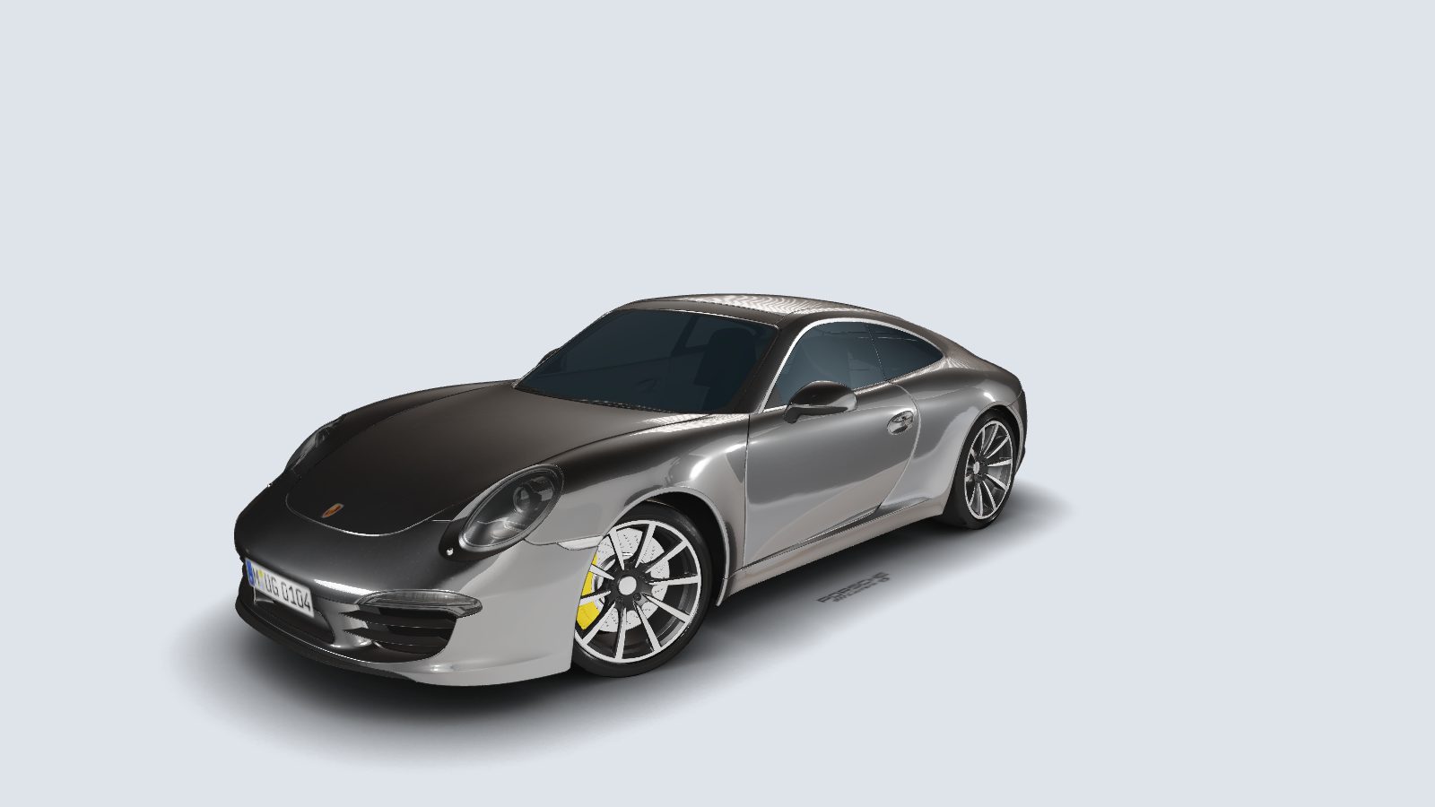 A silver Porsche 911 rendered from a three-quarter front view